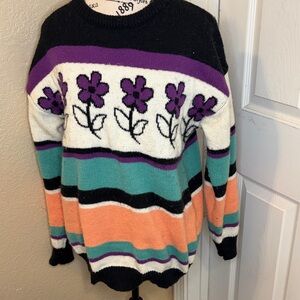 Cider Multicolor Floral Striped Sweater
